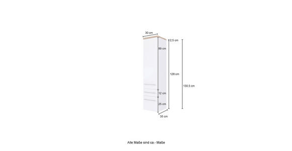 MIDISCHRANK 30/130/35 cm  - Alufarben/Grau, KONVENTIONELL, Holzwerkstoff/Metall (30/130/35cm) - Xora