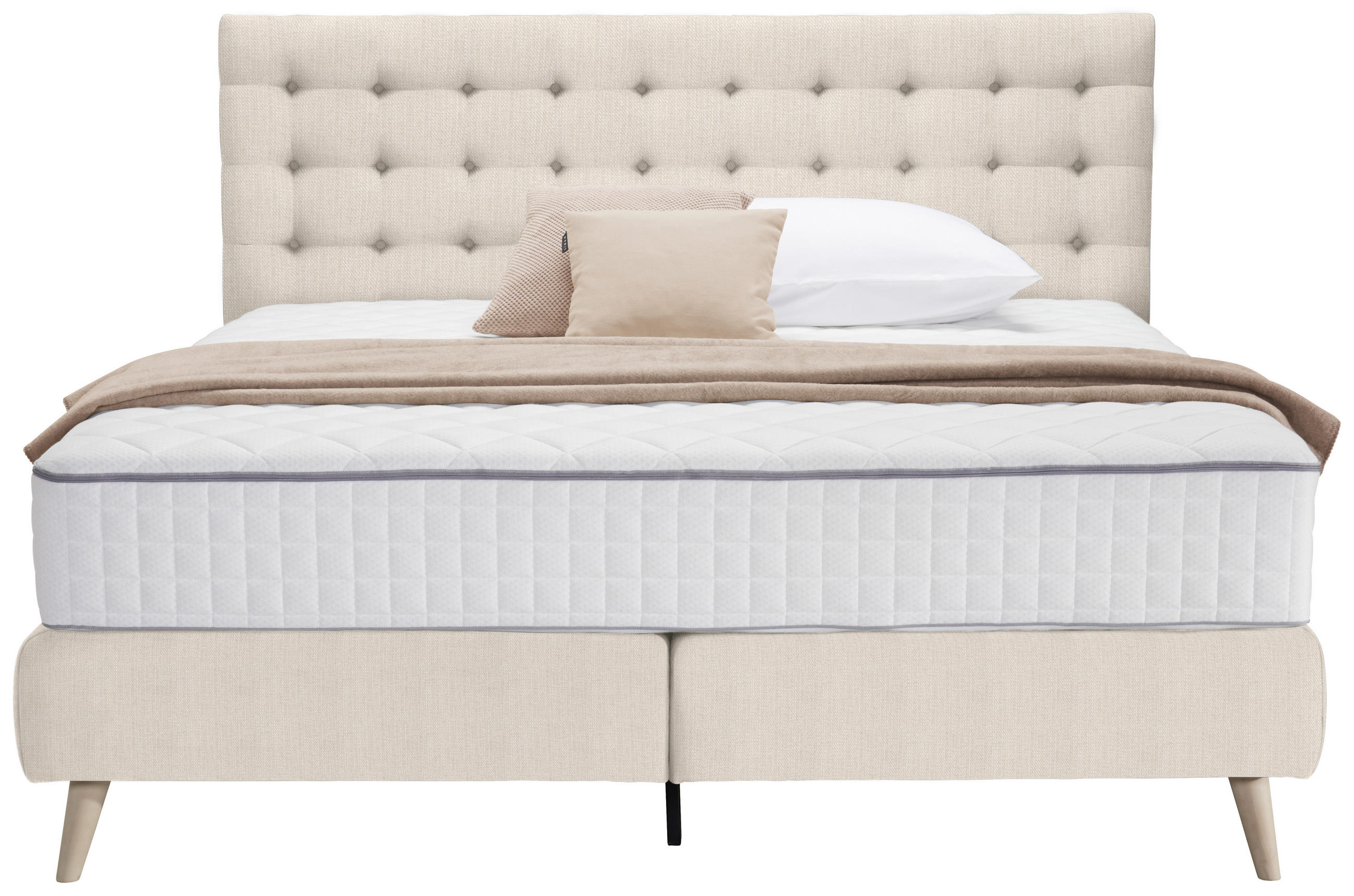 Thumbnail - Welnova Boxspringbett, Beige, Textil, H2, 7-Zonen, Höhe ca. 25 cm, 140x200 cm, gepolstertes Kopfteil, Stoffauswahl, in v...