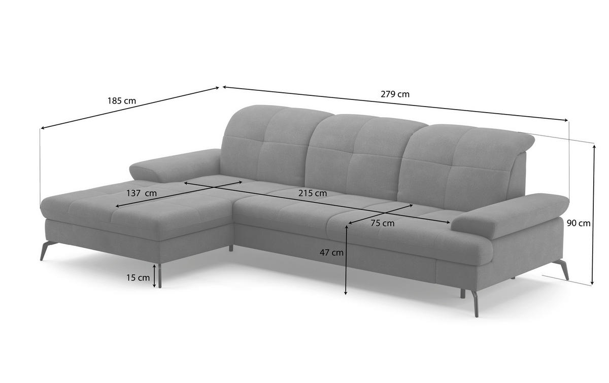 ECKSOFA Creme Flachgewebe  - Creme/Schwarz, KONVENTIONELL, Textil/Metall (185/279cm) - Sit & More