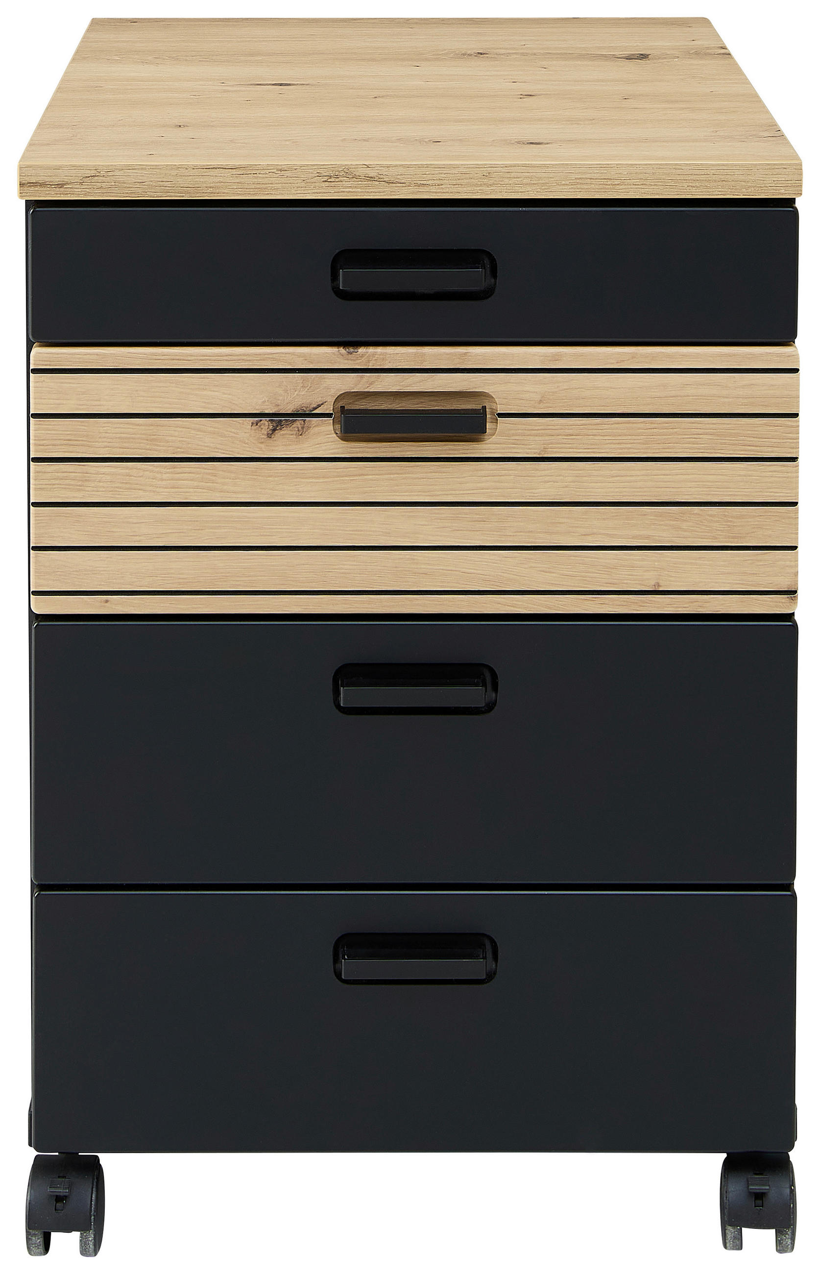 ROLLCONTAINER Schwarz, Eiche Artisan  - Schwarz/Eiche Artisan, KONVENTIONELL, Holzwerkstoff/Kunststoff (45/66/55cm) - Stylife