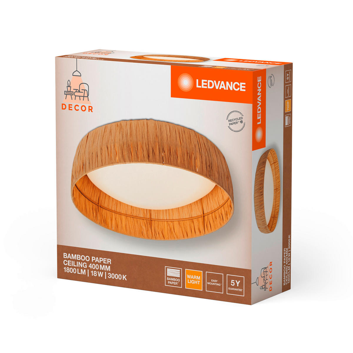 LED-DECKENLEUCHTE 40/12 cm   - Braun, Natur, Naturmaterialien/Metall (40/12cm) - Ledvance