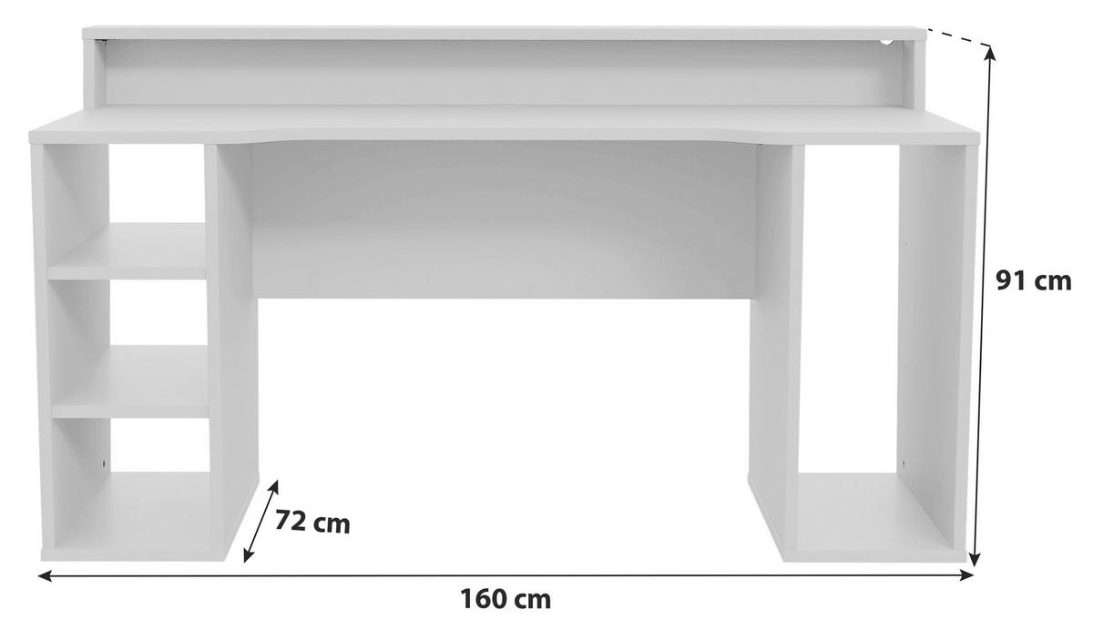 GAMING MIZA kovina, umetna masa, leseni material bela  - bela/barve aluminija, Moderno, kovina/umetna masa (160/91/72cm) - MID.YOU