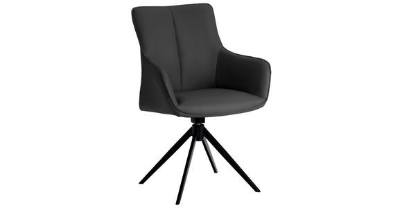 ARMLEHNSTUHL  Sitzfläche 360° drehbar, inklusive Armlehnen  Echtleder  - Schwarz, Design, Leder/Metall (64/87/60cm) - Novel