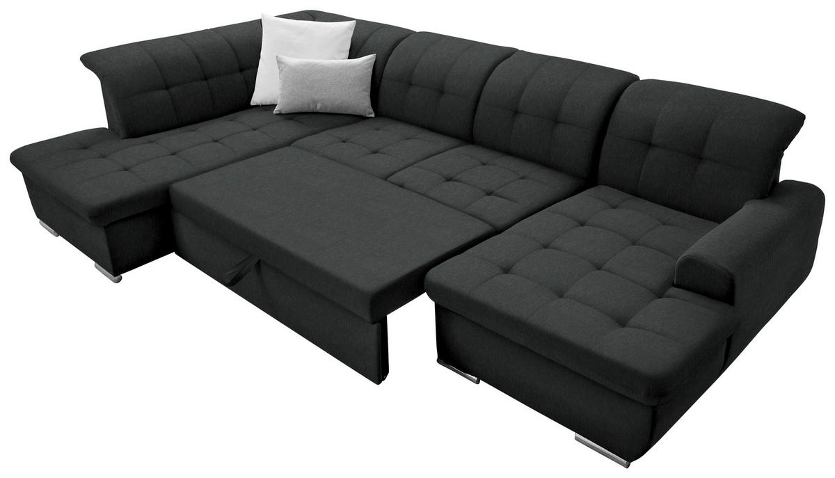 WOHNLANDSCHAFT inkl. Funktion Schwarz Flachgewebe  - Silberfarben/Schwarz, Design, Textil/Metall (208/342/145cm) - Cantus