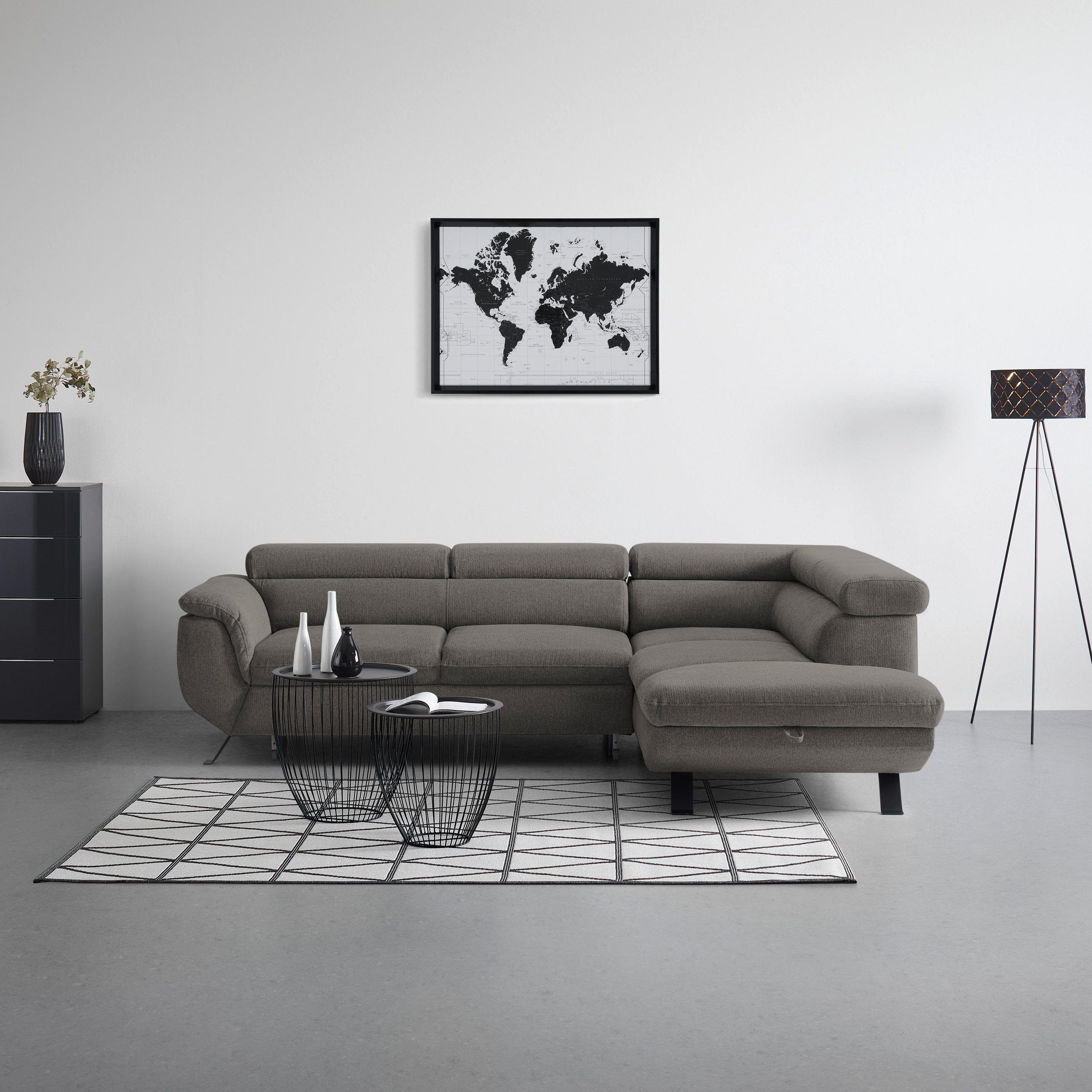 HÖRNSOFFA i vävt tyg antracit  - svart/antracit, Modern, metall/textil (257/198cm) - MID.YOU