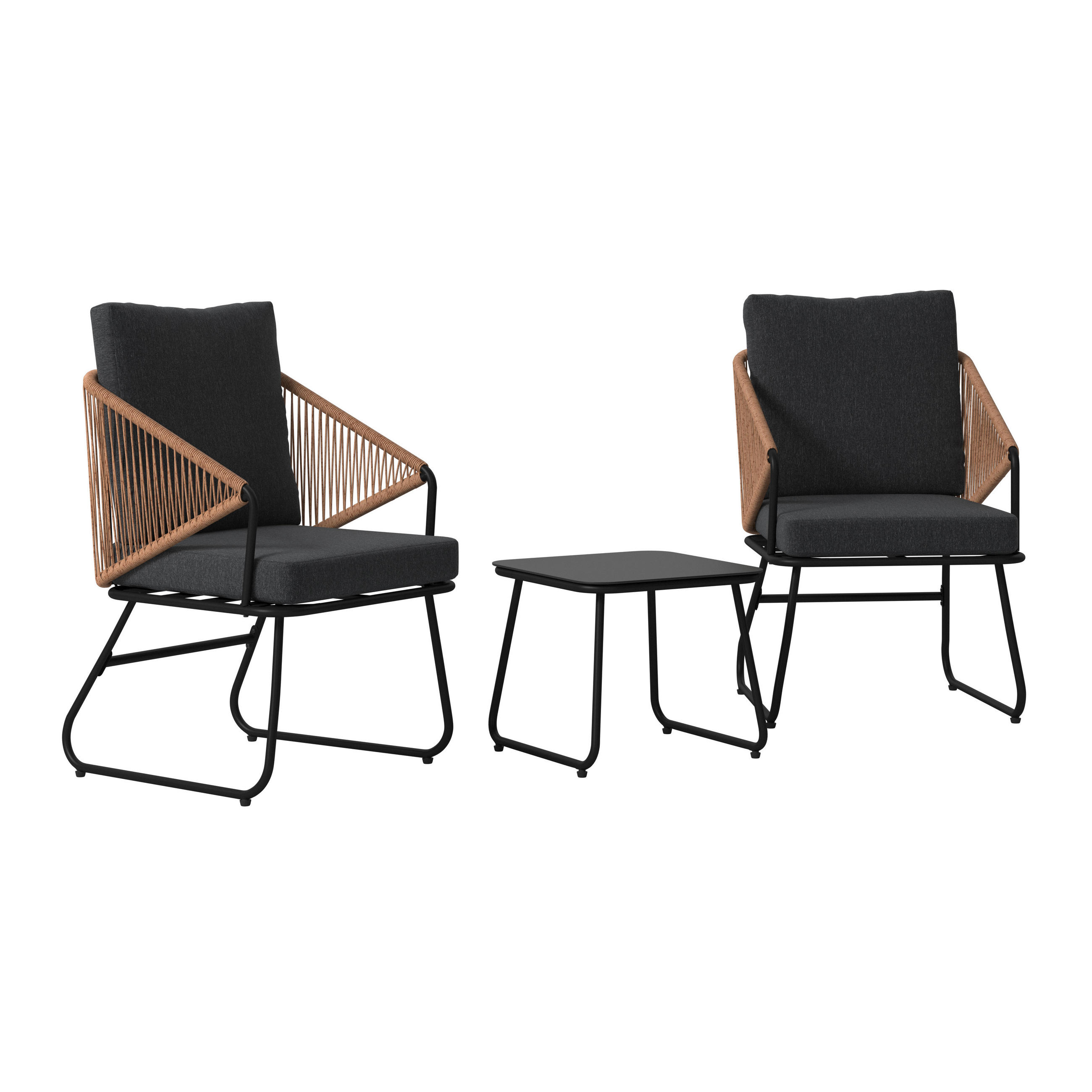 BALKONSET  - Schwarz/Naturfarben, MODERN, Glas/Kunststoff (53/77/66cm) - Ambia Garden