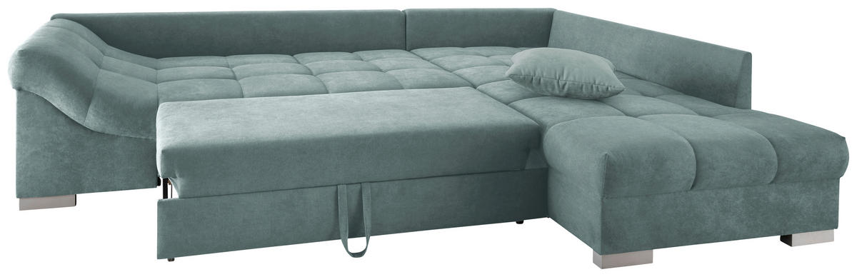 ECKSCHLAFSOFA in Mintgrün Textil   - Silberfarben/Mintgrün, Design, Holz/Textil (298/202cm) - MID.YOU