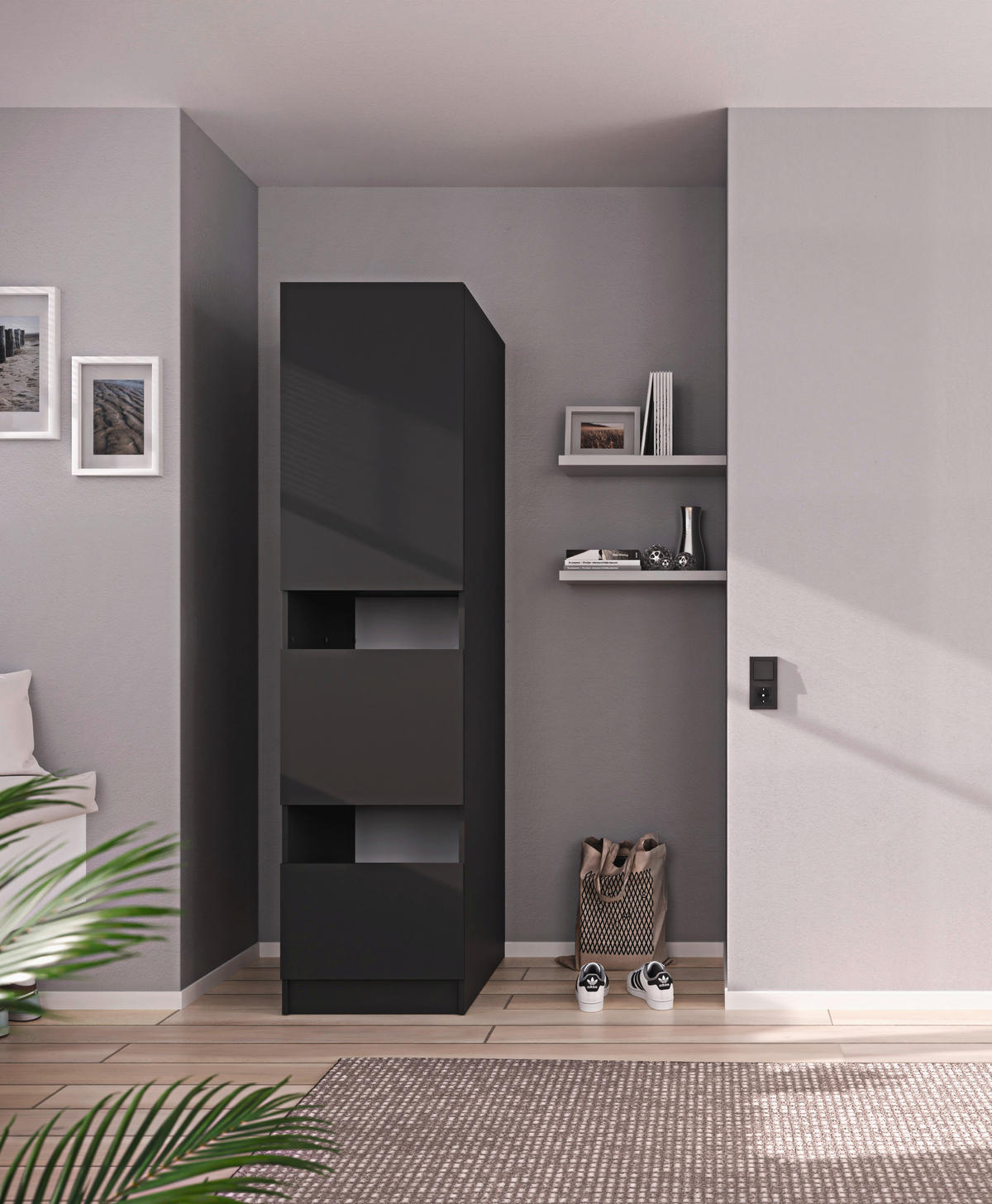 MEHRZWECKSCHRANK 50/200/68 cm  in Anthrazit  - Anthrazit/Schwarz, Design, Holzwerkstoff/Metall (50/200/68cm) - Milino
