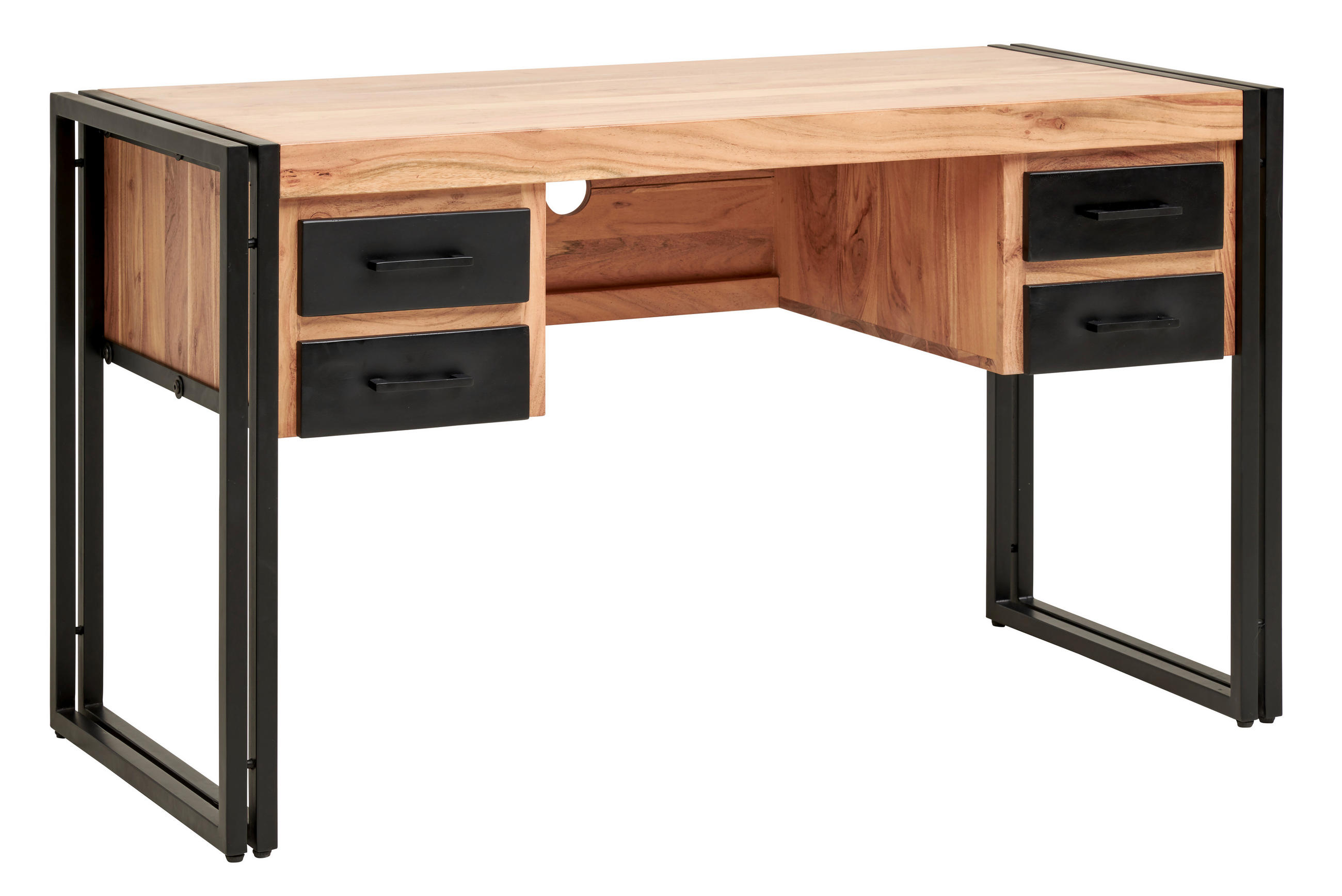 PÍSACÍ STÔL, čierna, farba akácie, 135/76/60 cm - čierna/farba akácie, Modern, kov/drevo (135/76/60cm) - Livetastic