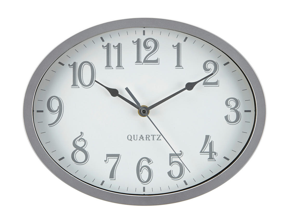 WANDUHR Silberfarben, Weiss  - Weiss/Silberfarben, Basics, Kunststoff (29/22cm) - Ambia Home
