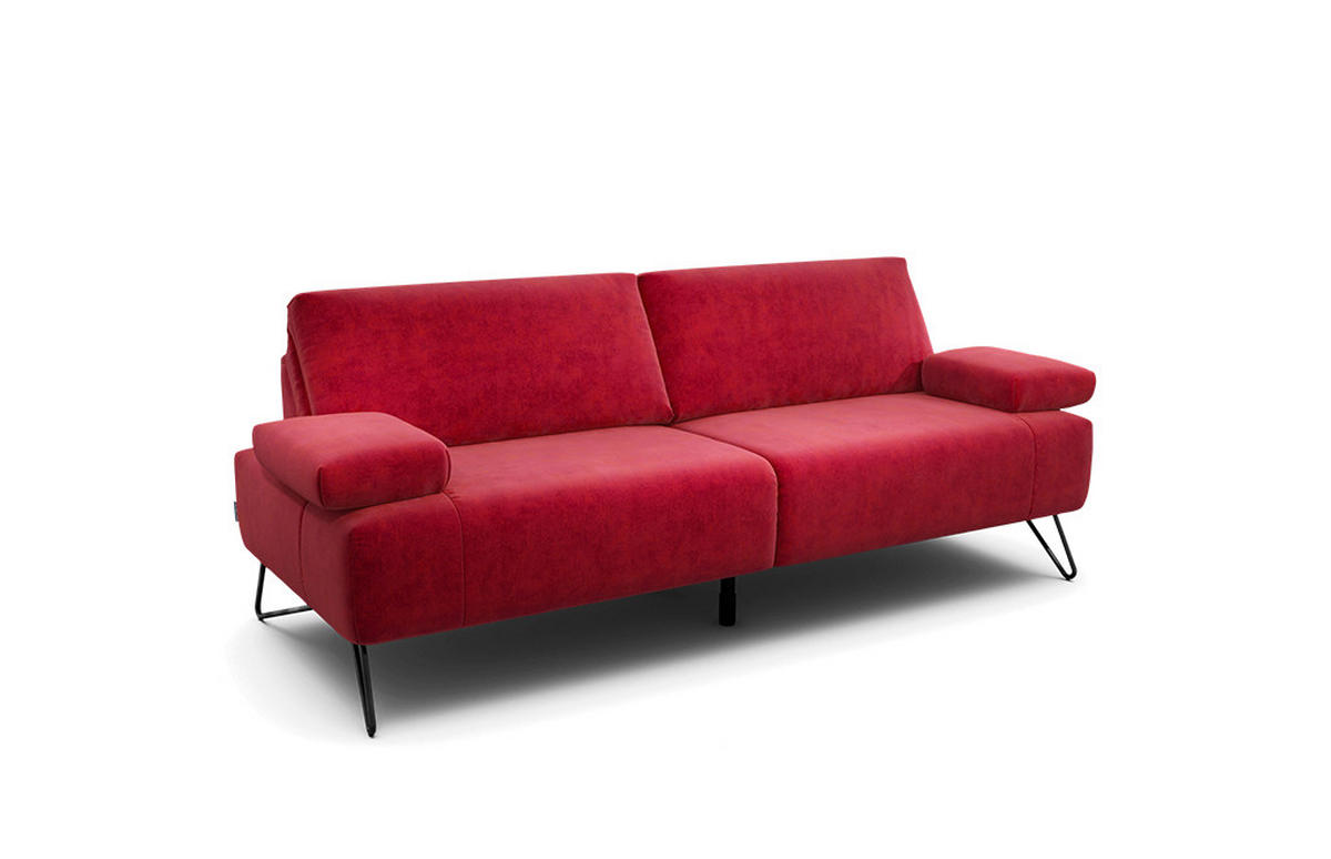 2,5-SITZER Samt Rot  - Rot/Schwarz, Design, Textil/Metall (204-234/85/86-94cm) - SENSOO