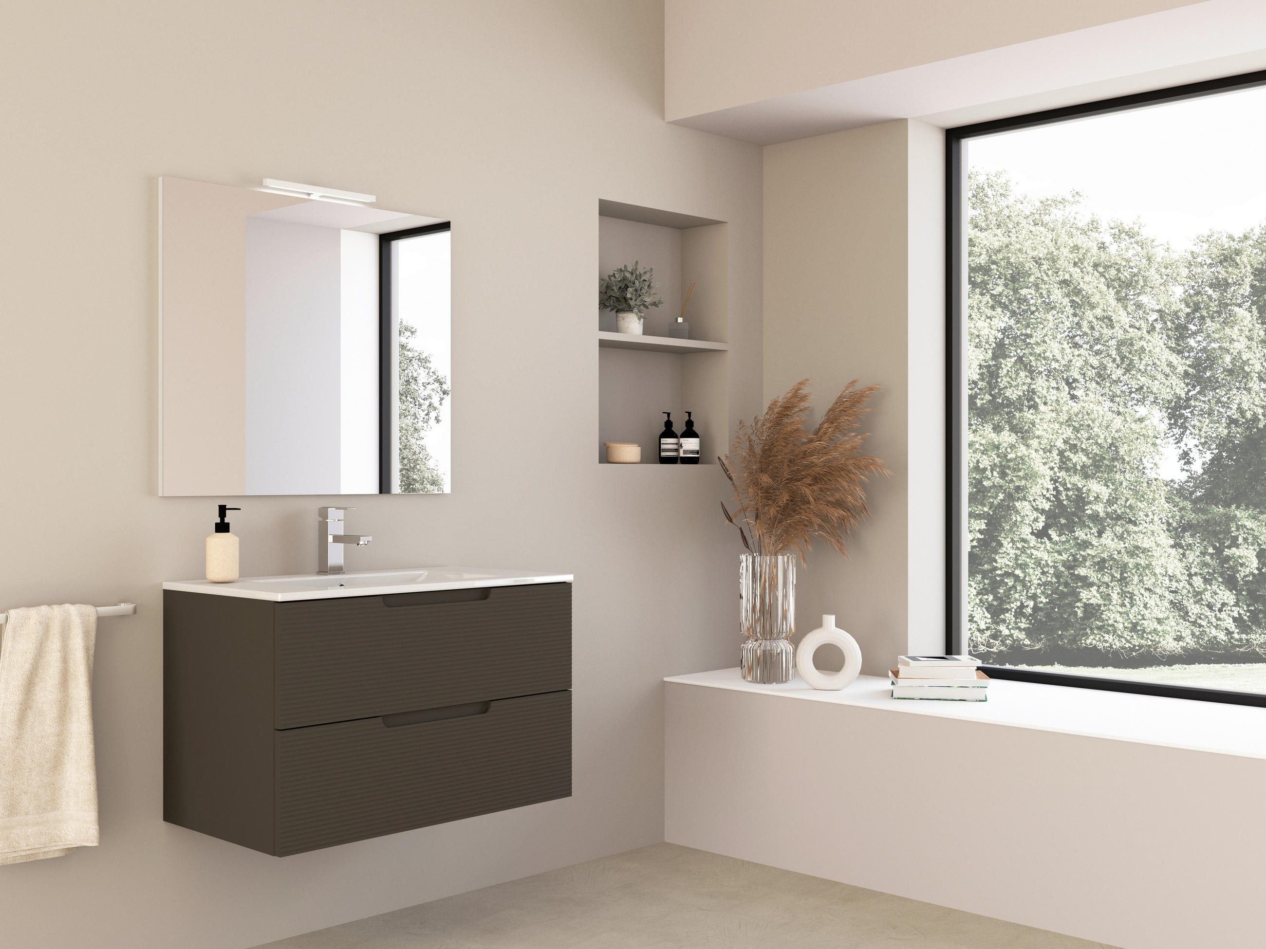 BADEZIMMER 3-teilig  in  - Weiß Hochglanz/Bronzefarben, Trend, Keramik/Holzwerkstoff (80/138/46cm) - Italstyle