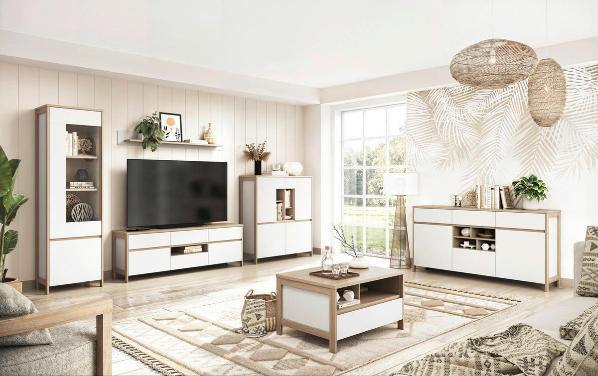 SIDEBOARD  164/85/39 cm 3 Schublade(n)  - Eichefarben/Weiß, Design, Holzwerkstoff (164/85/39cm) - MID.YOU