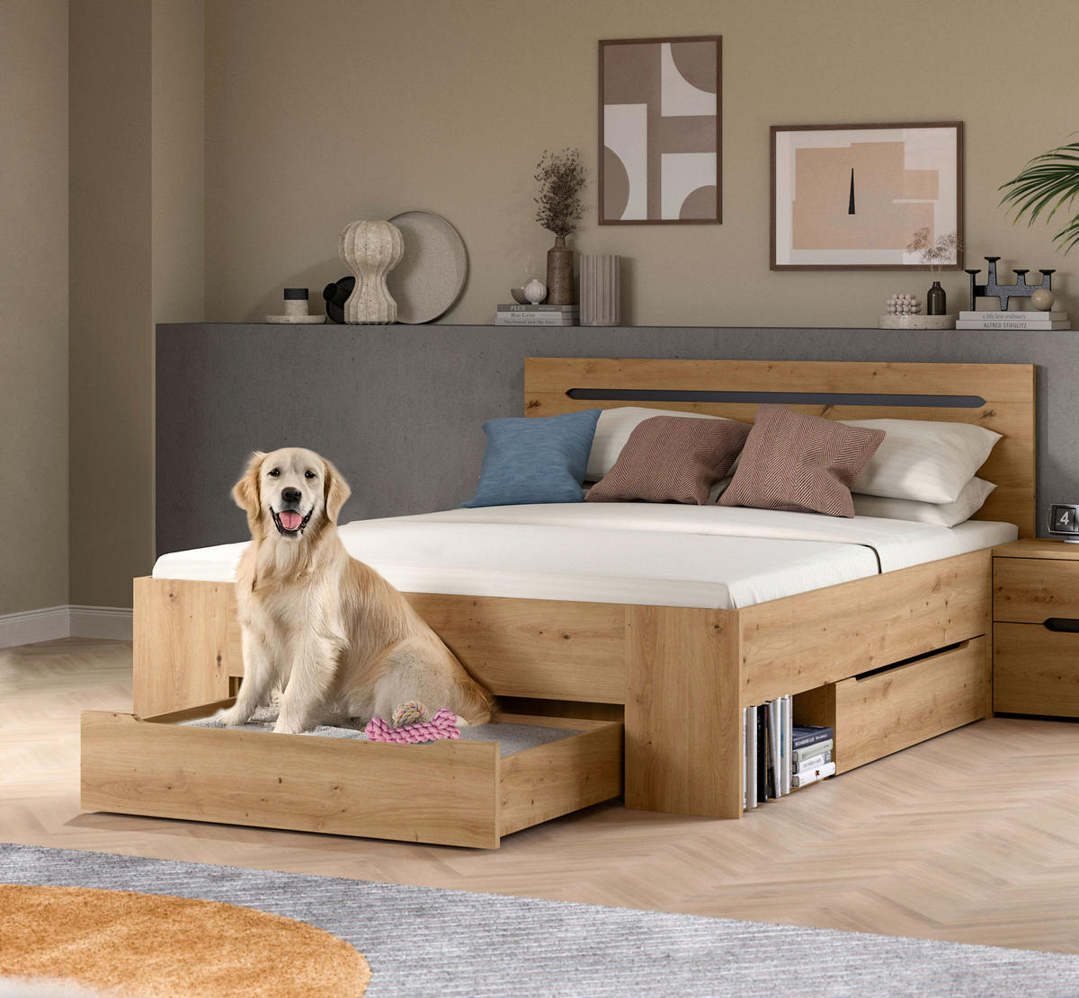 BETT 140/200 cm  in Grau, Eiche Artisan  - Eiche Artisan/Grau, MODERN, Holzwerkstoff (140/200cm) - MID.YOU