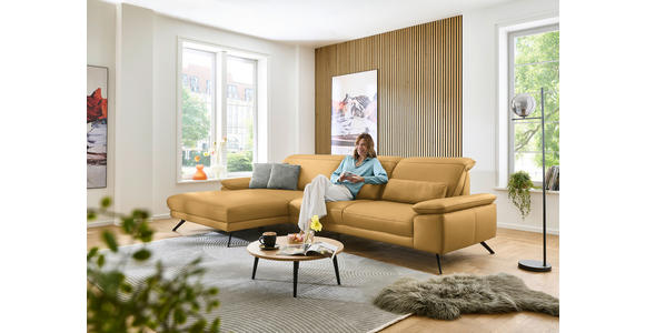 ECKSOFA in Echtleder Gelb 193/332 cm - Gelb/Schwarz, Design, Leder/Metall (193/332cm) - Dieter Knoll