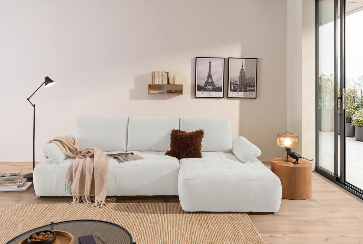 ECKSOFA Weiß Webstoff  - Schwarz/Weiß, KONVENTIONELL, Kunststoff/Textil (282/162cm) - Carryhome