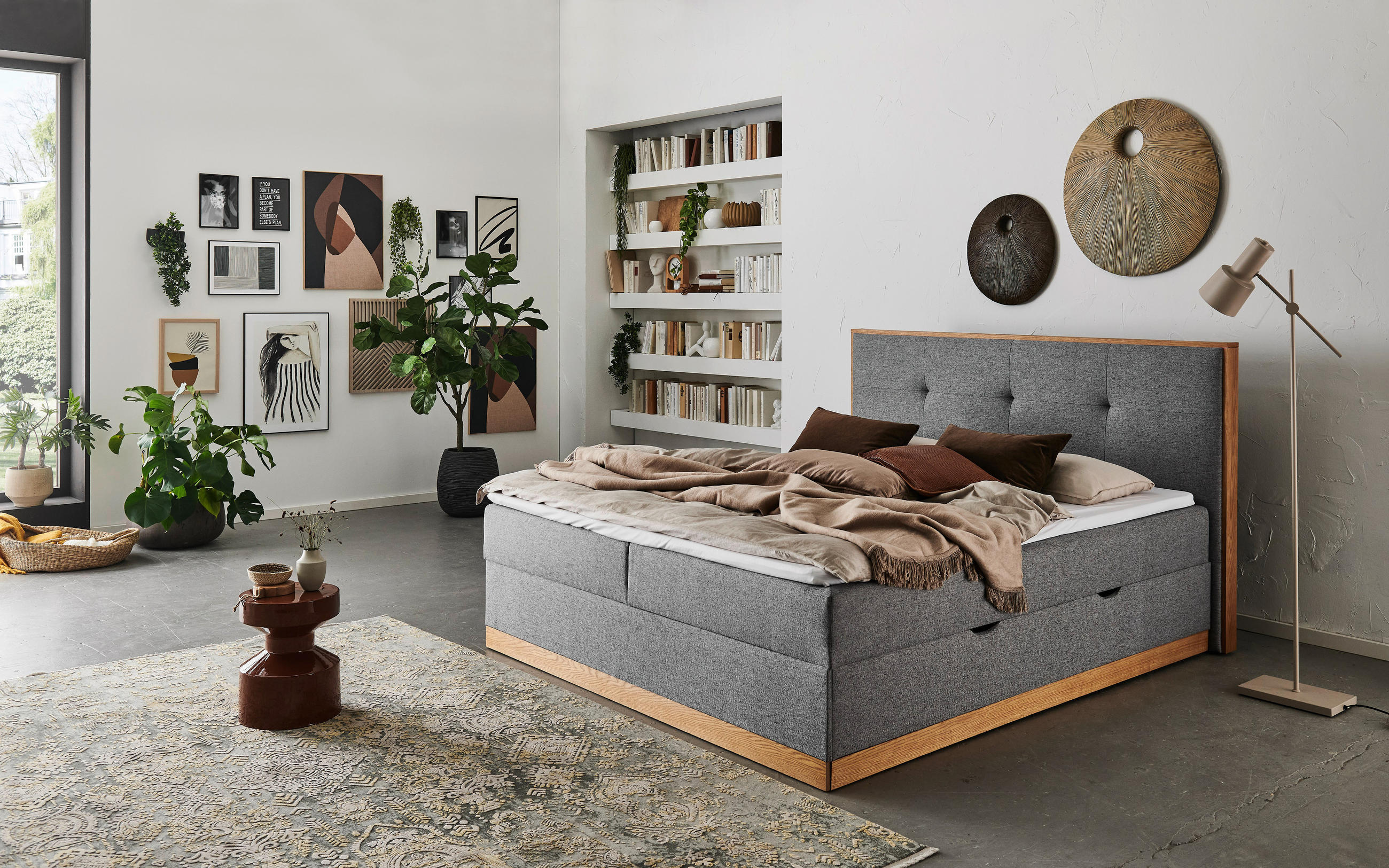 BOXBETT 180/200 cm  in Grau  - Eichefarben/Grau, Basics, Holzwerkstoff/Textil (180/200cm) - Boxxx
