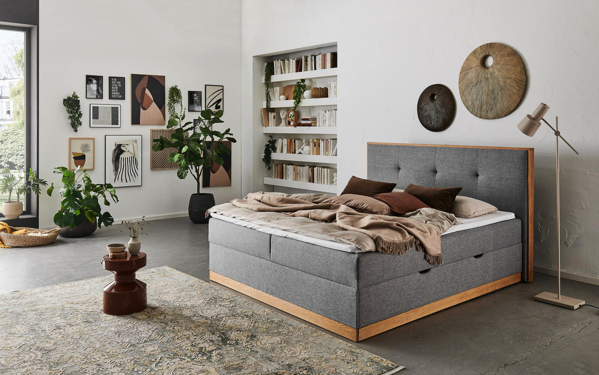 BOXBETT 180/200 cm  in Grau  - Eichefarben/Grau, Basics, Holzwerkstoff/Textil (180/200cm) - Boxxx