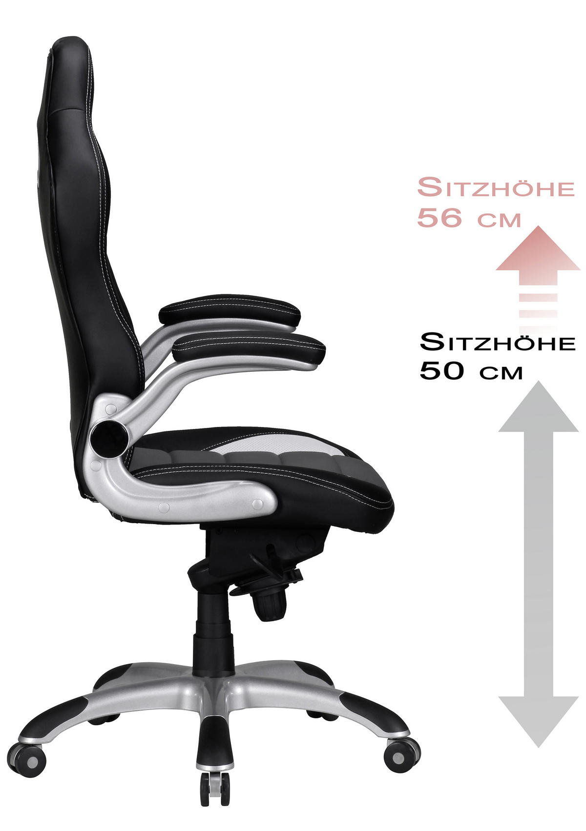 GAMINGSTUHL  in Lederlook, Webstoff Grau, Schwarz  - Alufarben/Schwarz, Modern, Kunststoff/Textil (70/120/70cm) - MID.YOU