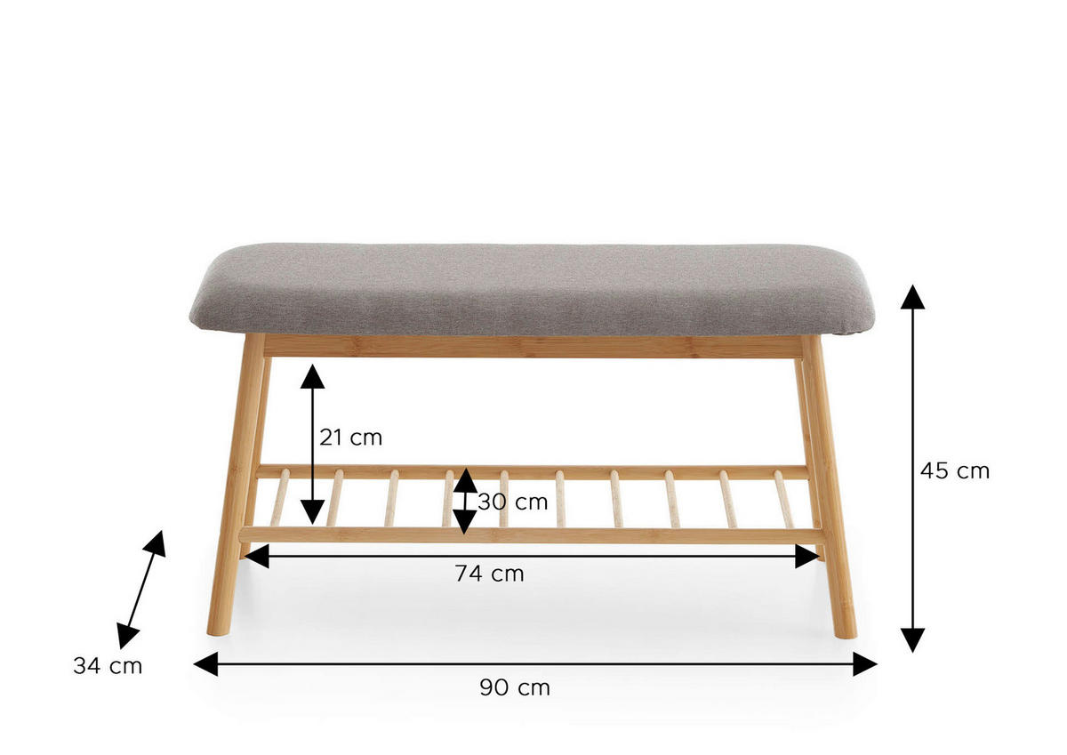 SITZBANK 90/45/34 cm  - Grau, Design, Textil (90/45/34cm) - MID.YOU