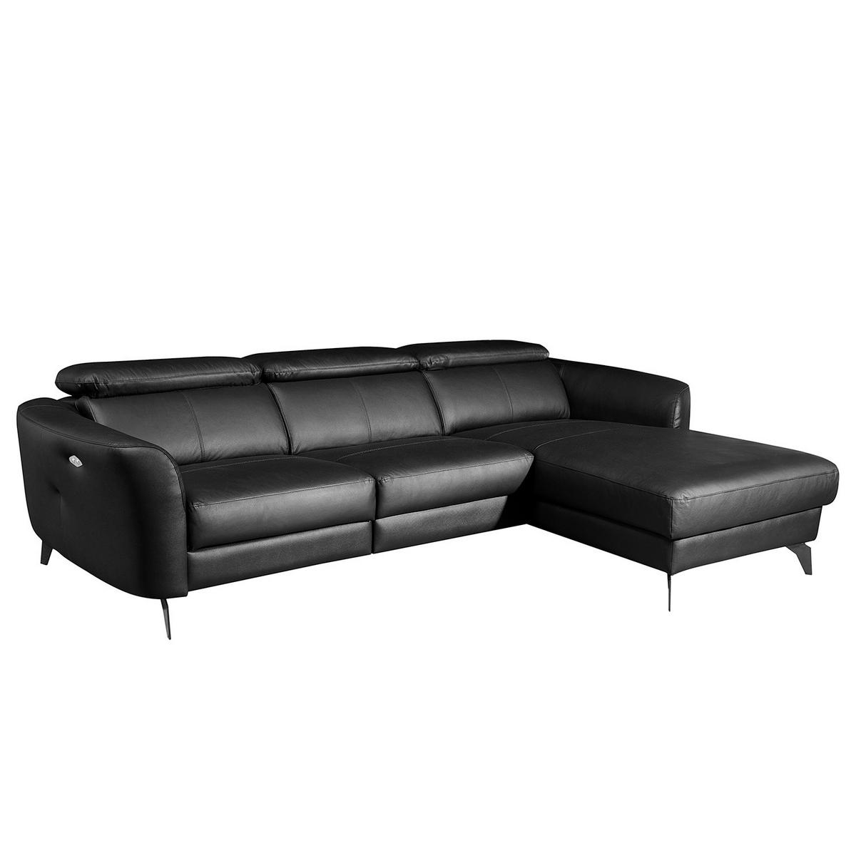 ECKSOFA Schwarz Echtleder Lederlook  - Schwarz, Design, Leder/Textil (261/183cm) - Livetastic