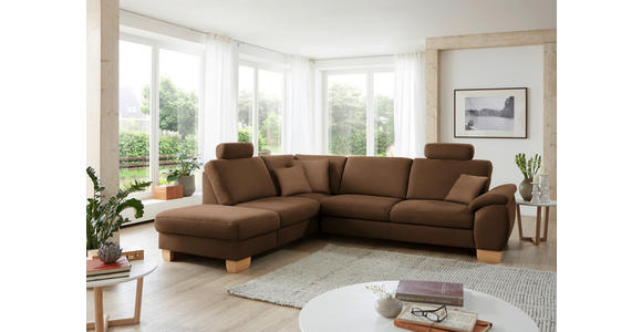 ECKSOFA in Mikrofaser Braun  - Wildeiche/Beige, KONVENTIONELL, Holz/Textil (236/286cm) - Voleo