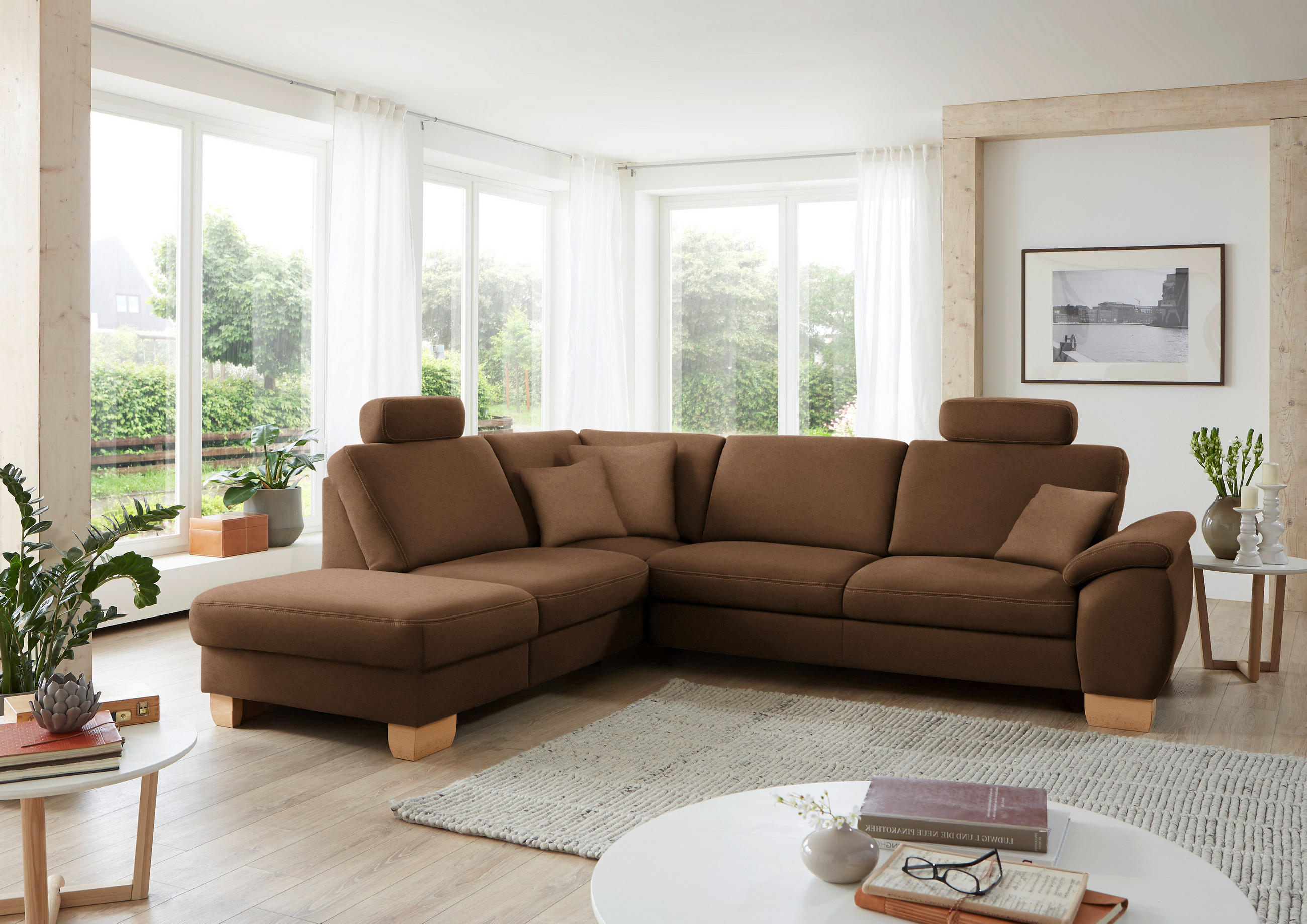ECKSOFA in Mikrofaser Braun  - Wildeiche/Beige, Konventionell, Holz/Textil (236/286cm) - Voleo