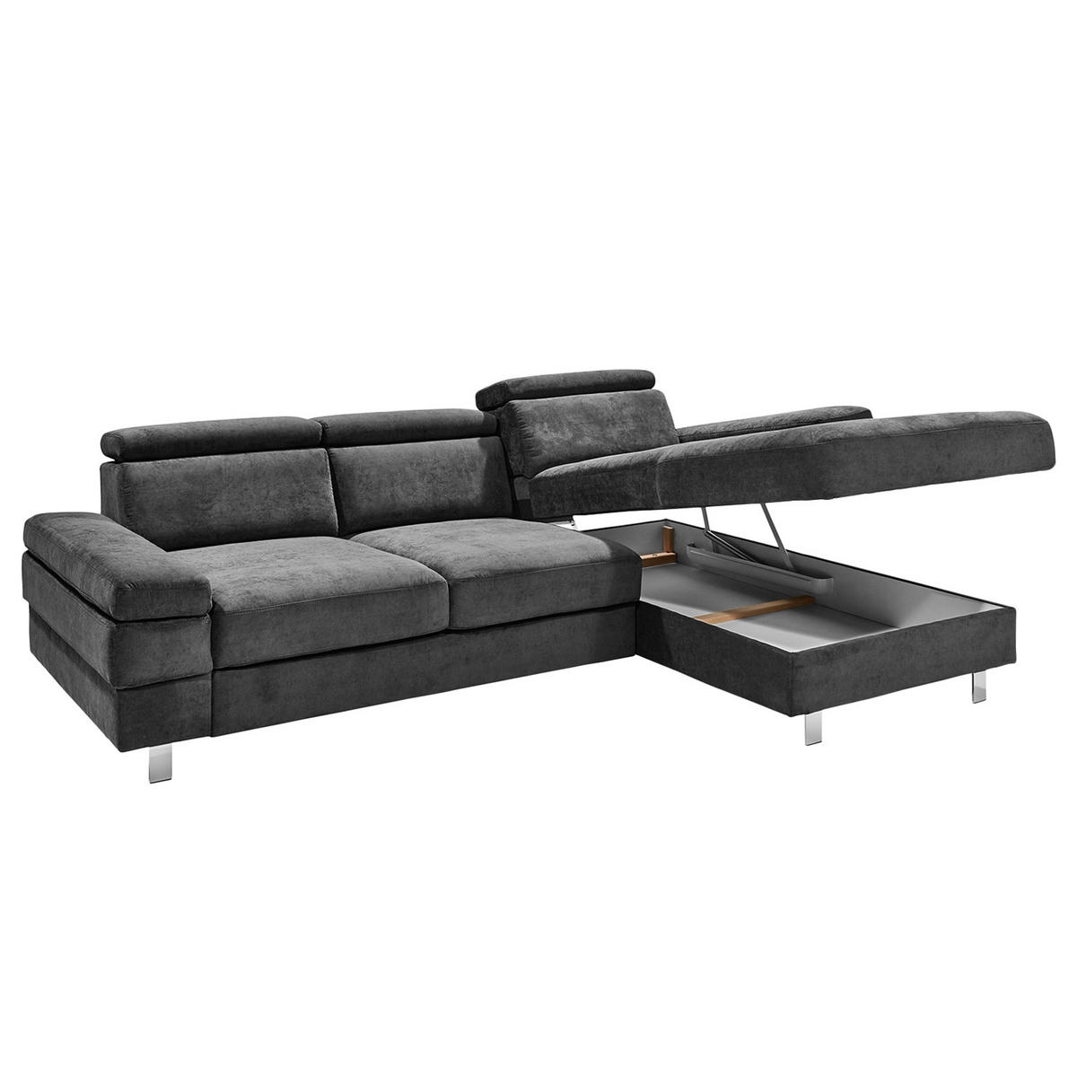 ECKSOFA in Webstoff Anthrazit  - Anthrazit/Silberfarben, KONVENTIONELL, Textil/Metall (182/82/260cm) - Trendmanufaktur
