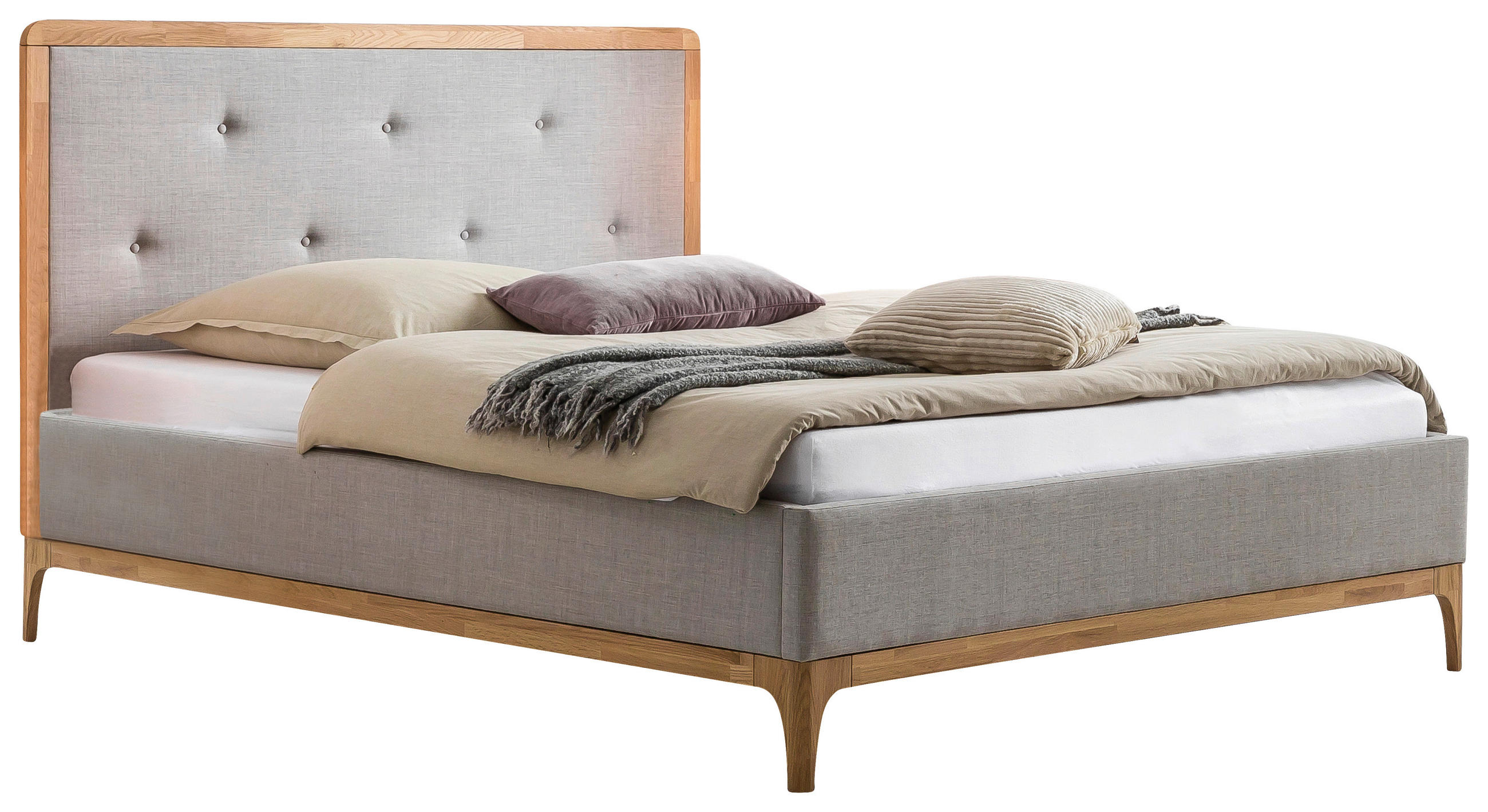POLSTERBETT 140/200 cm  in Grau, Eichefarben  - Eichefarben/Grau, KONVENTIONELL, Holz/Textil (140/200cm) - Hasena