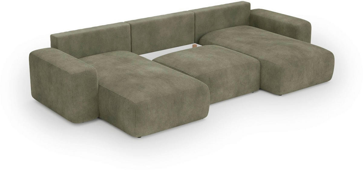 WOHNLANDSCHAFT Dunkelgrün Cord  - Dunkelgrün/Schwarz, Basics, Kunststoff/Textil (176/364/176cm) - Lomoco