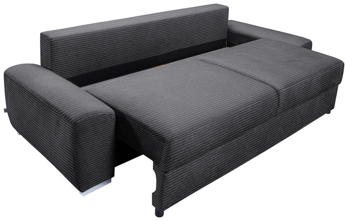 SCHLAFSOFA in Cord Anthrazit, Dunkelgrau  - Chromfarben/Dunkelgrau, Design, Holzwerkstoff/Kunststoff (258/100/148cm) - Stylife