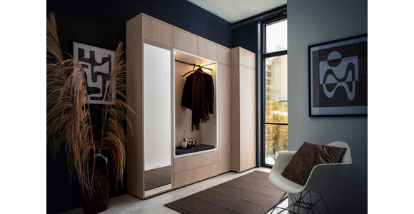 GARDEROBE 10-teilig in 250/233/59 cm - Eichefarben/Weiß, Design, Holzwerkstoff/Textil (250/233/59cm) - Moderano