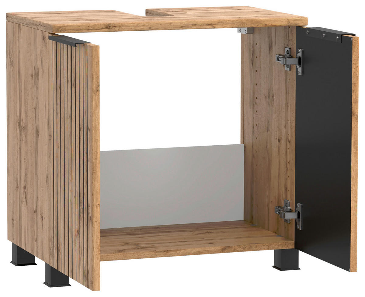 WASCHBECKENUNTERSCHRANK 60/54/35 cm  - Eiche Wotan/Schwarz, Modern, Holzwerkstoff/Kunststoff (60/54/35cm) - Held