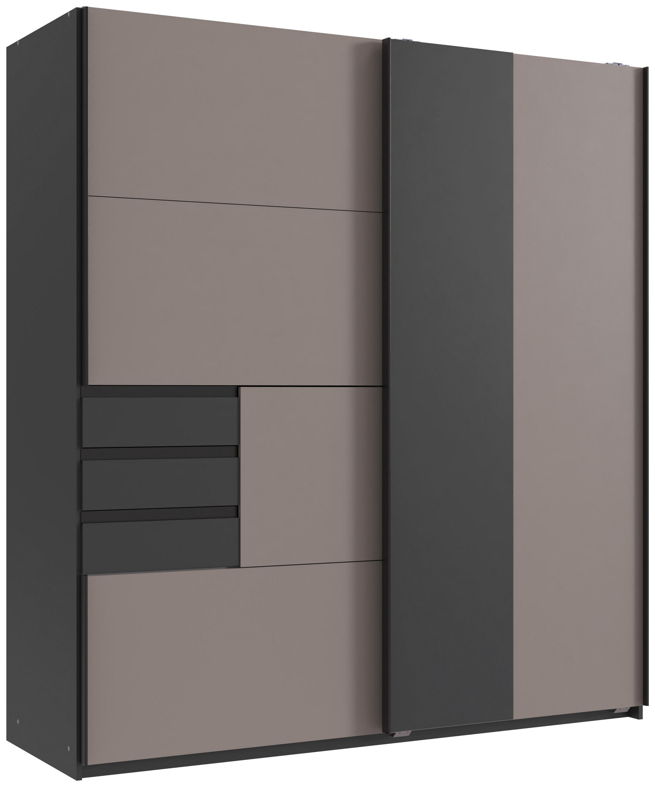 SCHWEBETÜRENSCHRANK in Graphitfarben, Beige, Sahara  - Beige/Schwarz, MODERN, Holzwerkstoff/Metall (180/198/65cm) - MID.YOU