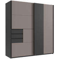 SCHWEBETÜRENSCHRANK in Graphitfarben, Beige, Sahara  - Beige/Schwarz, MODERN, Holzwerkstoff/Metall (180/198/65cm) - MID.YOU