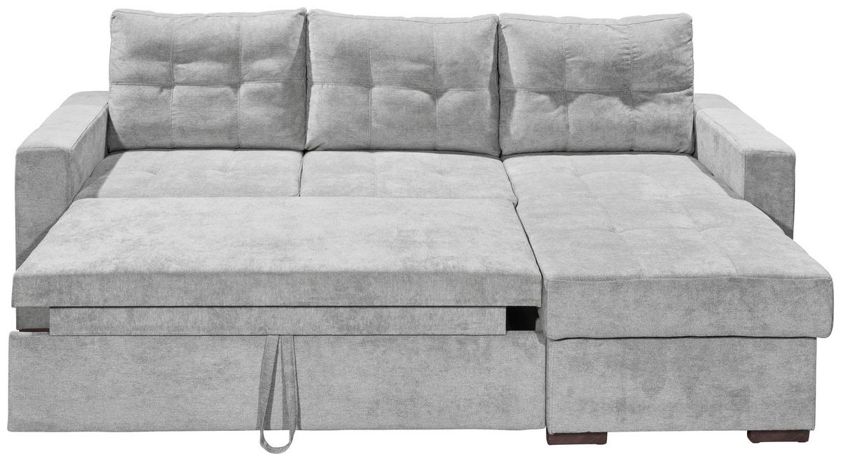 ECKSOFA Hellgrau Mikrovelours  - Hellgrau/Schwarz, Basics, Kunststoff/Textil (230/154cm) - MID.YOU