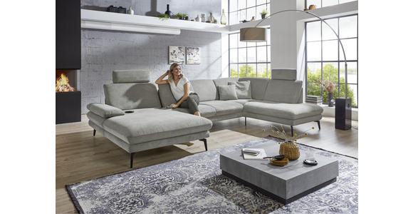 WOHNLANDSCHAFT in Webstoff Grau - Schwarz/Grau, Design, Textil/Metall (180/344/208cm) - Dieter Knoll