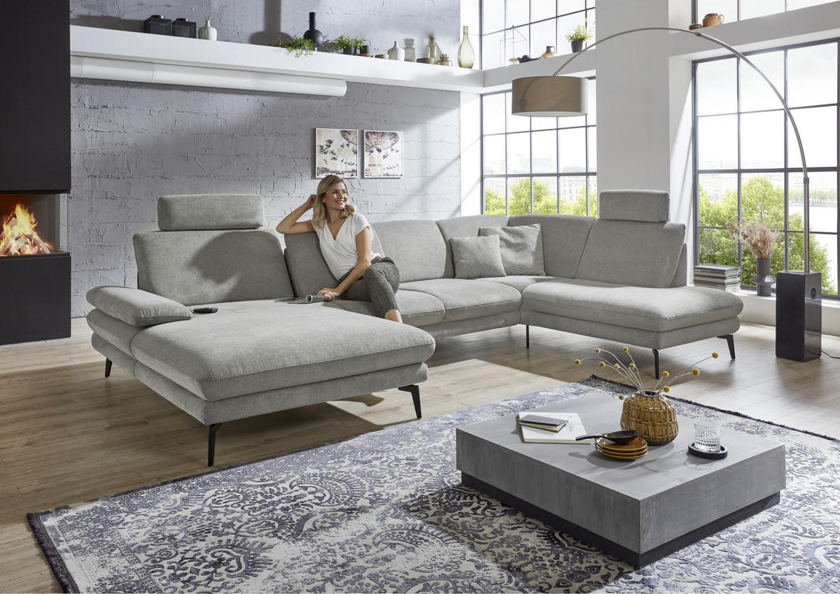 WOHNLANDSCHAFT in Webstoff Grau  - Schwarz/Grau, Design, Textil/Metall (180/344/208cm) - Dieter Knoll