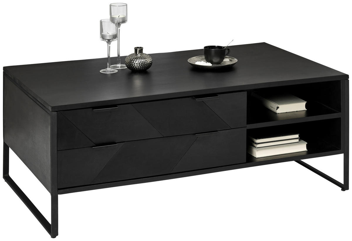COUCHTISCH Akazie Hartholz 118/70/45 cm rechteckig Schwarz  - Schwarz/Akaziefarben, Trend, Holz/Metall (118/70/45cm) - Ambia Home