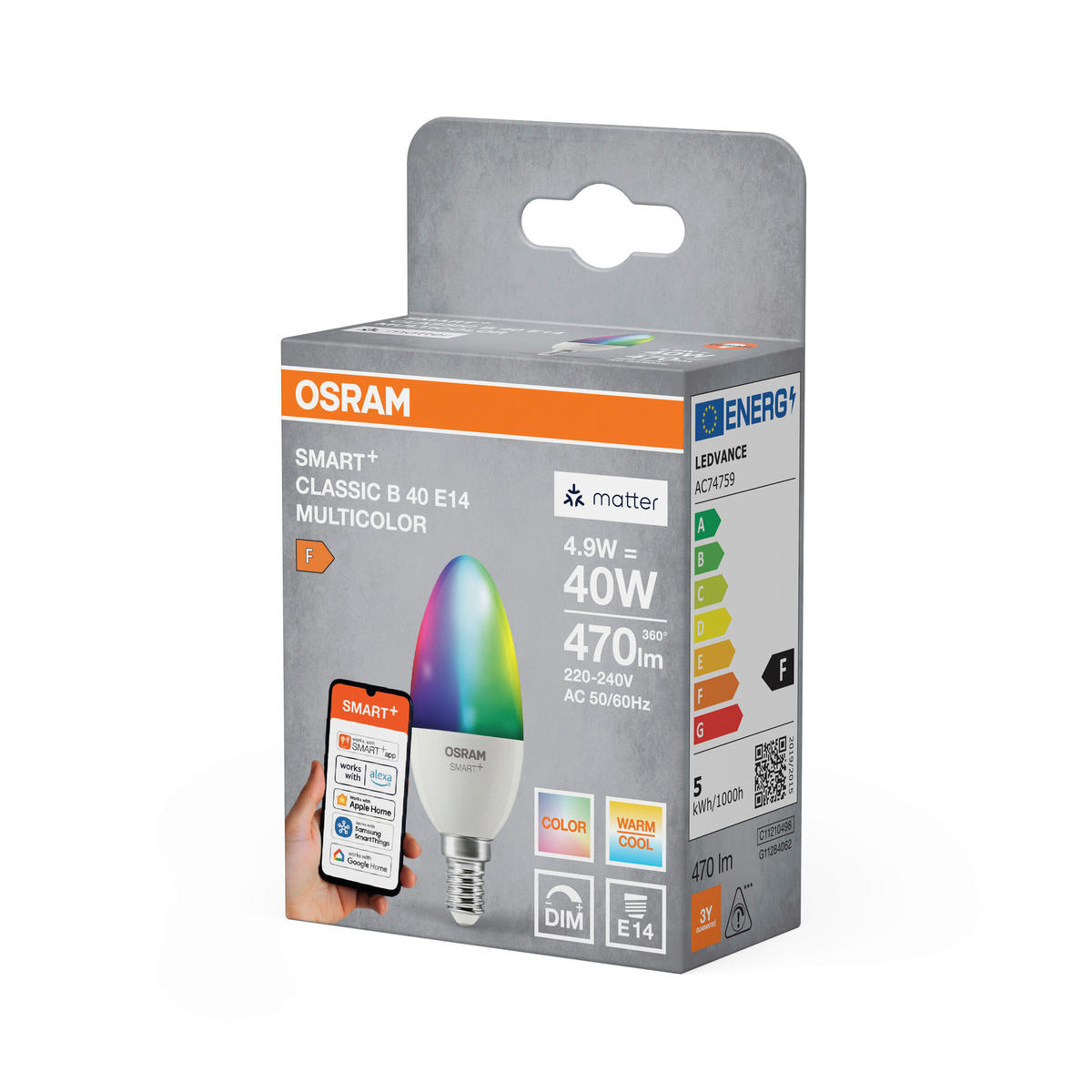 LED-LEUCHTMITTEL E14 4,9 W 470 lm  - Weiß, Basics, Kunststoff (3,9/11,5cm) - Osram
