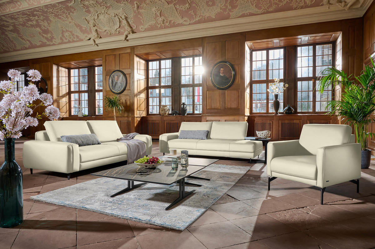 3-SITZER-SOFA  in Echtleder Creme   - Anthrazit/Creme, Design, Leder/Metall (230/70/109cm) - Johann Jakob