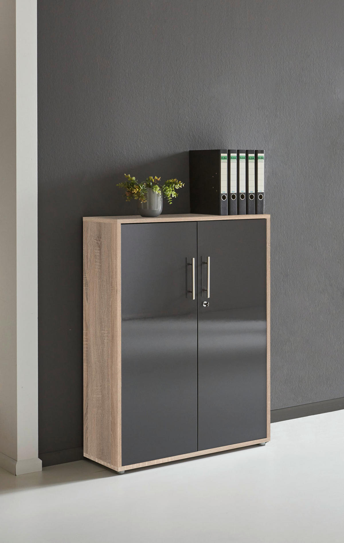 AKTENSCHRANK Sonoma Eiche, Anthrazit Hochglanz  - Anthrazit Hochglanz/Sonoma Eiche, MODERN, Holzwerkstoff (253,2/113,6/33cm) - MID.YOU