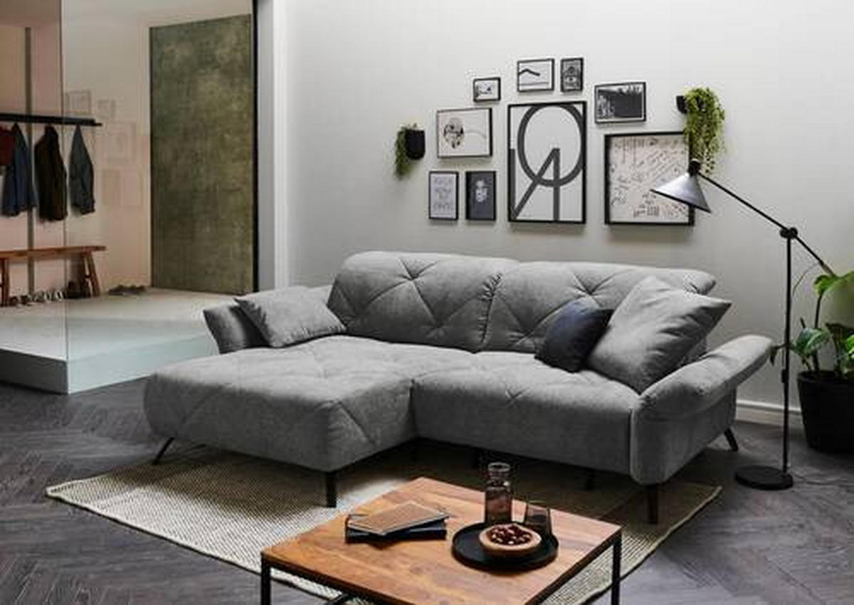 ECKSOFA in Webstoff Anthrazit  - Anthrazit/Schwarz, Design, Textil/Metall (173/244cm) - Moderano