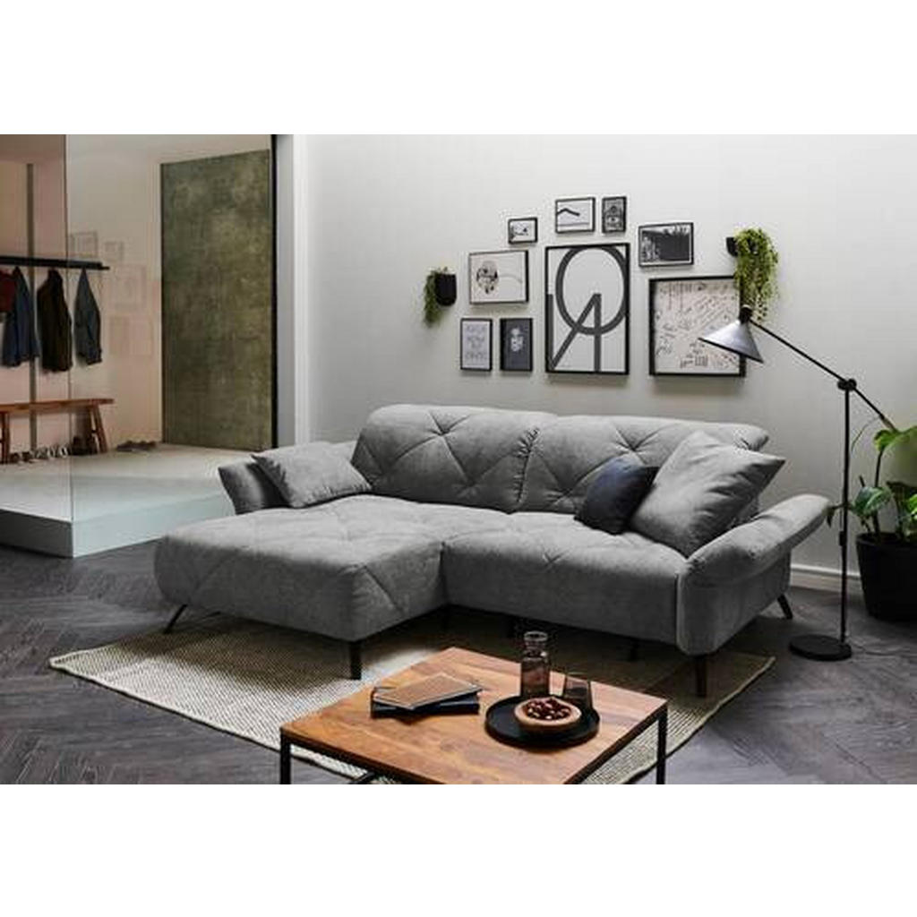 Thumbnail - Moderano Ecksofa, Anthrazit, Textil, 2-Sitzer, Ottomane links, L-Form, 244x173 cm, Lederauswahl, Stoffauswahl, Rücken ec...