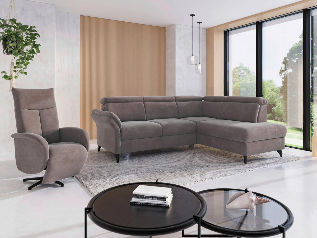 ECKSOFA Flachgewebe Taupe  - Taupe/Schwarz, Konventionell, Textil/Metall (247/193cm) - Sit & More