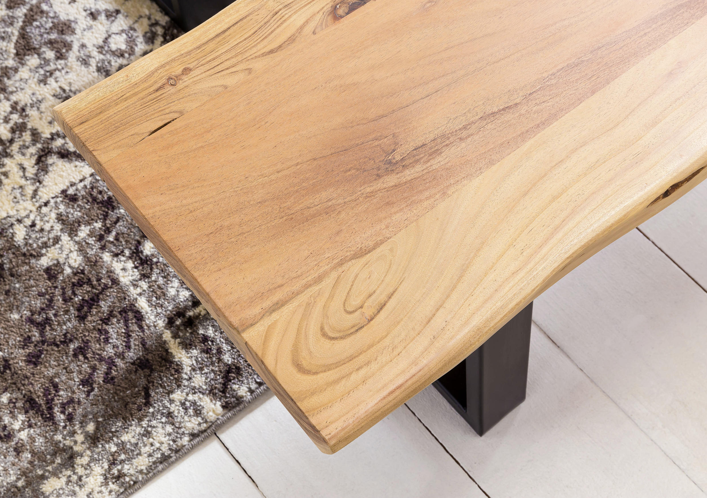 SITZBANK 160/45/40 cm Akaziefarben Akazie massiv Metall  - Schwarz/Akaziefarben, Design, Holz/Metall (160/45/40cm) - MID.YOU