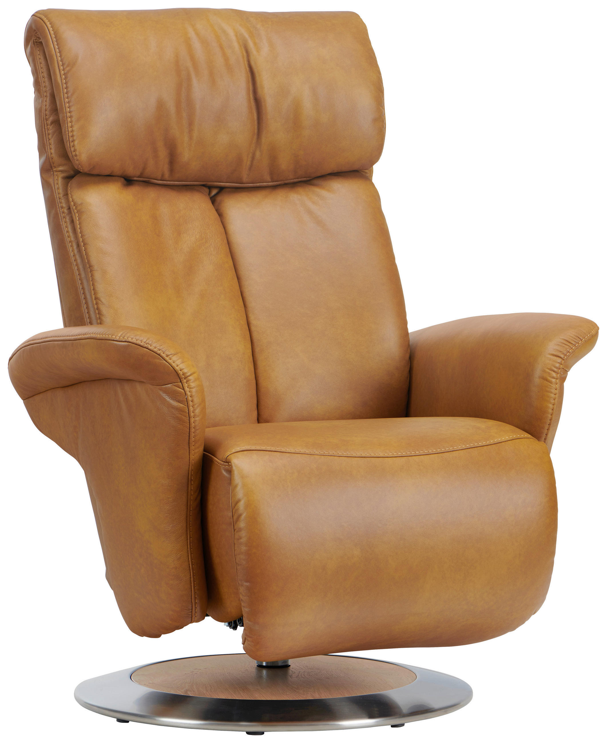 RELAXSESSEL in Leder Cognac  - Edelstahlfarben/Eichefarben, Design, Leder/Holz (82/109/90cm) - Himolla