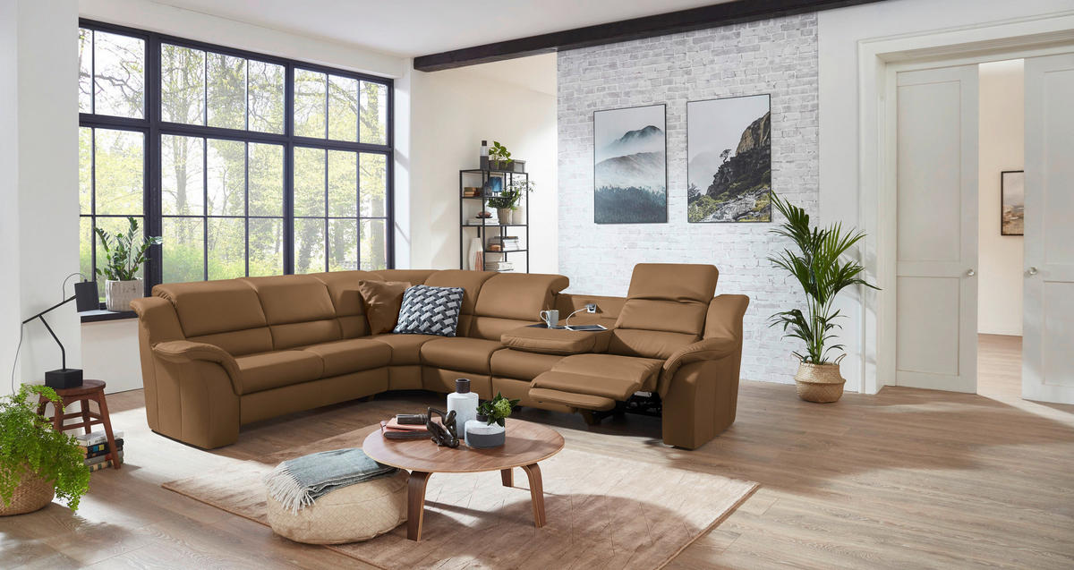 ECKSOFA  in Echtleder Haselnussfarben  260/324 cm  - Schwarz/Haselnussfarben, KONVENTIONELL, Leder/Kunststoff (260/324cm) - Cantus