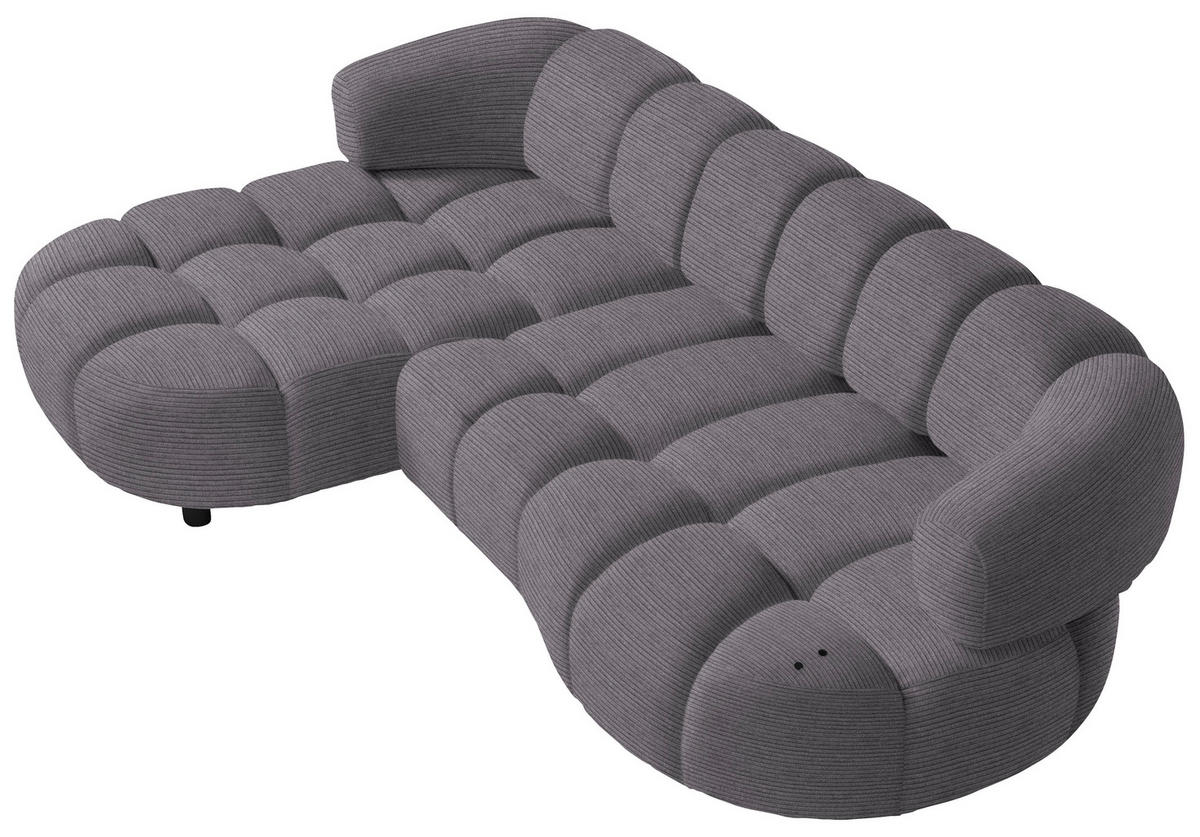 ECKSOFA Graubraun Cord, Velours  - Graubraun/Schwarz, Design, Holz/Textil (183/284cm) - Welnova