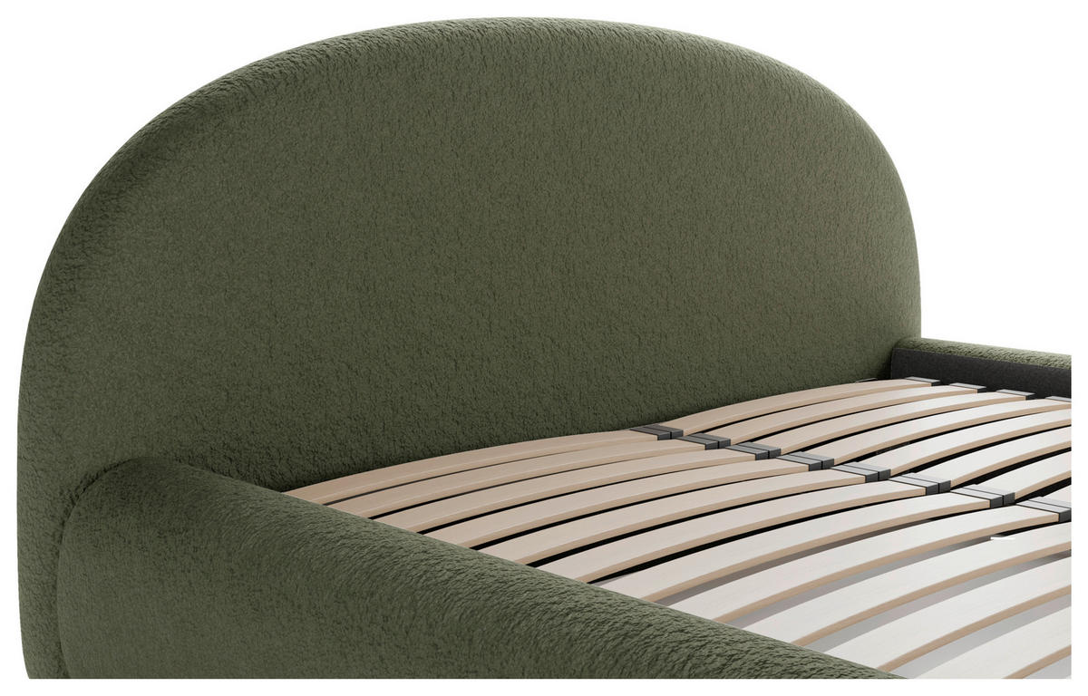 POLSTERBETT 160/200 cm,  in Grün, gepolstertes Kopfteil, Lattenrost, Bettkasten,  - Schwarz/Grün, Design, Holz/Textil (160/200cm) - Chameo